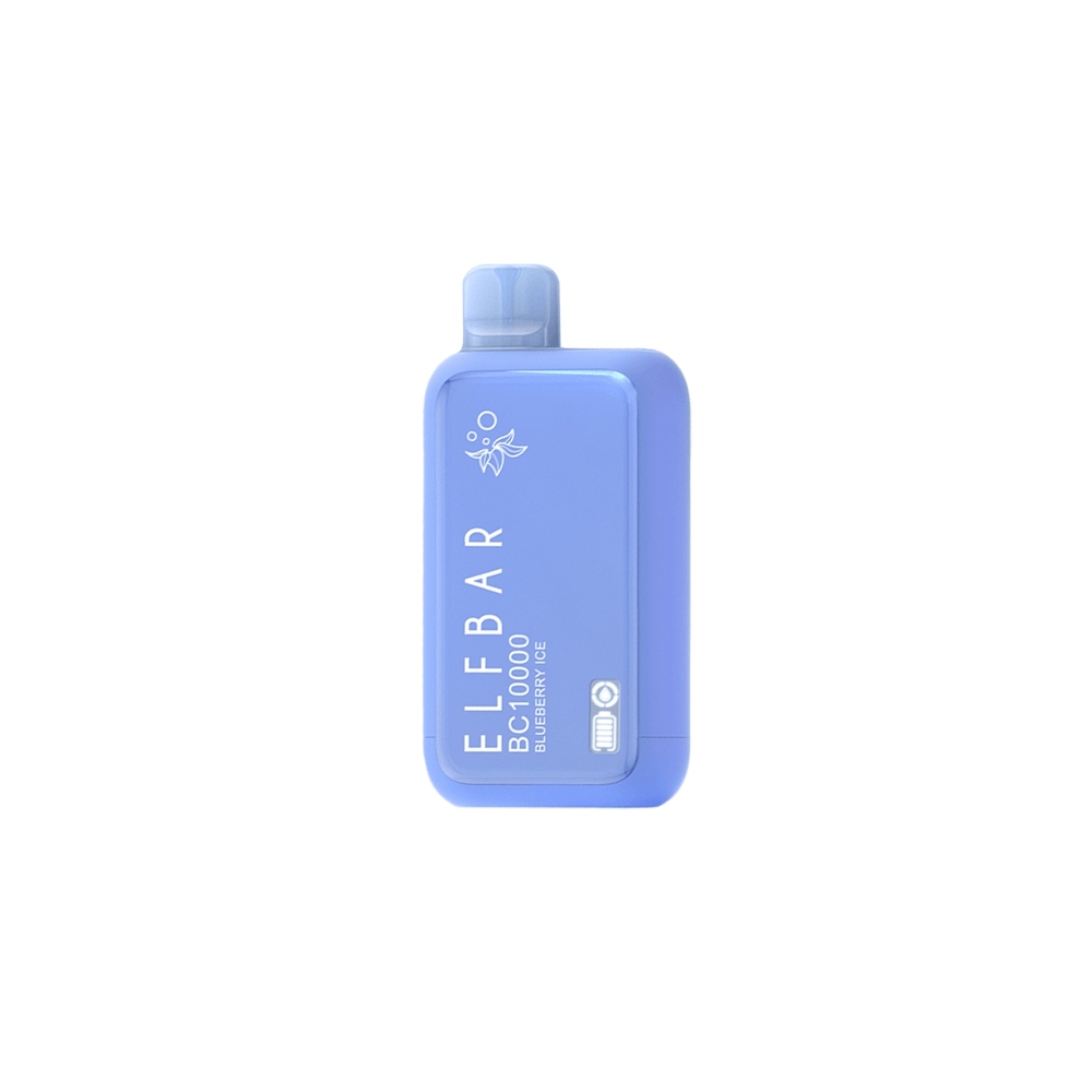 ELFBAR BC 10000 Blue Razz Ice Vape in pastel blue, delivering 10000 puffs with 18ml e-liquid and a sleek, compact design.