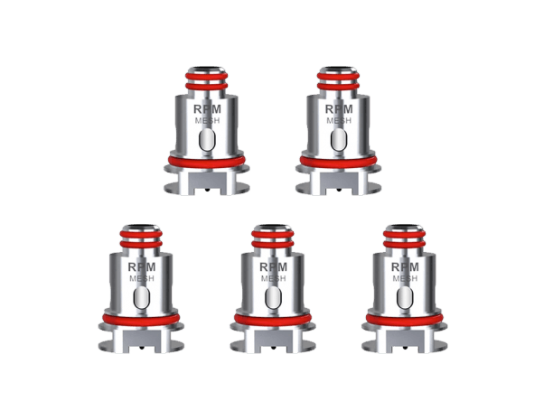 Five SMOK RPM Mesh Coils 0.4ohm for RPM40, offering enhanced vapor and flavor. Compatible with SMOK Nord series and rebuildable.