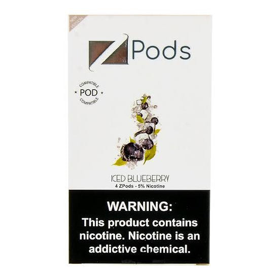 ZIIP Pods Juul Compatible Iced Blueberry flavor with 5% nicotine. Bold fruity taste, seamless Juul fit, ready-to-use convenience.