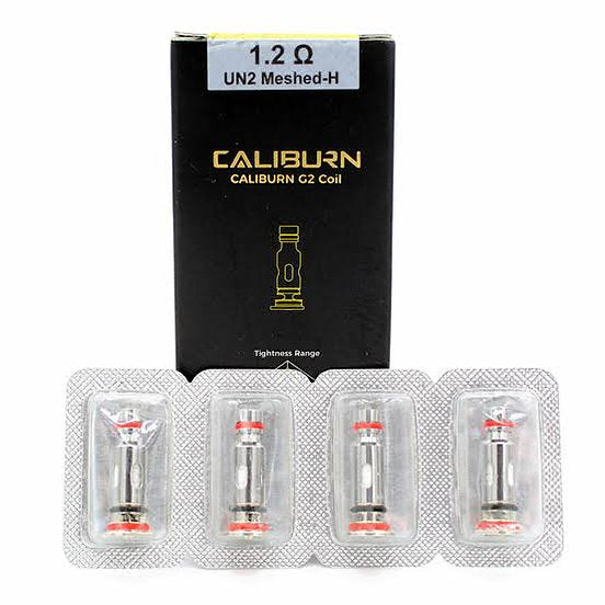 Uwell Caliburn G2 1.2ohm mesh coils in retail packaging, 4-pack for Caliburn pod systems. Ideal for smooth and flavorful vaping.