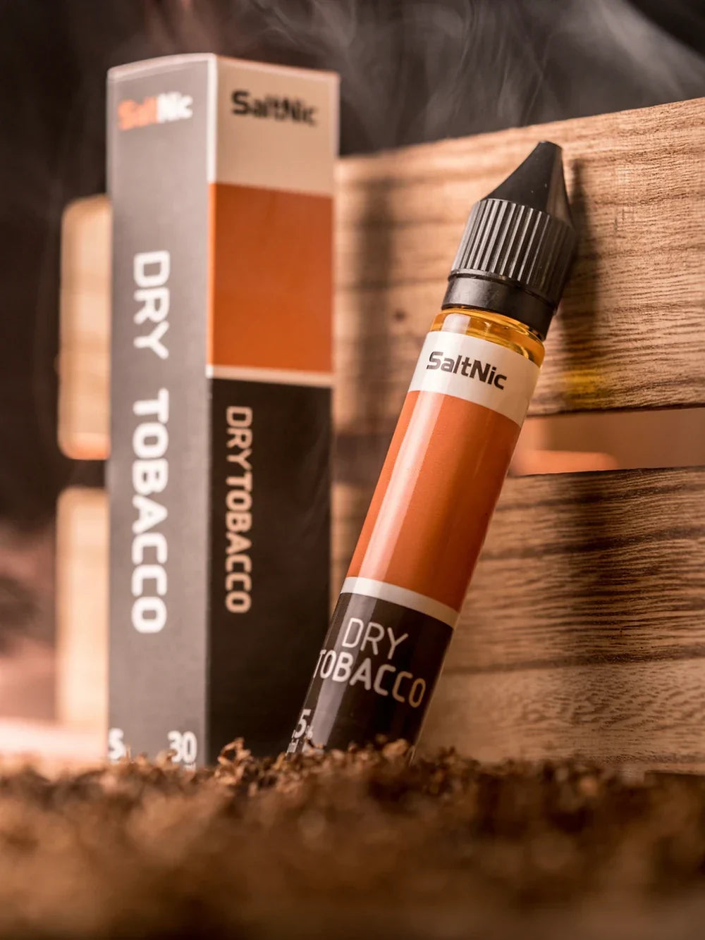SaltNic Dry Tobacco E-Juice bottle with earthy tones, ideal for tobacco lovers. Smooth nicotine salt formula for long-lasting satisfaction.