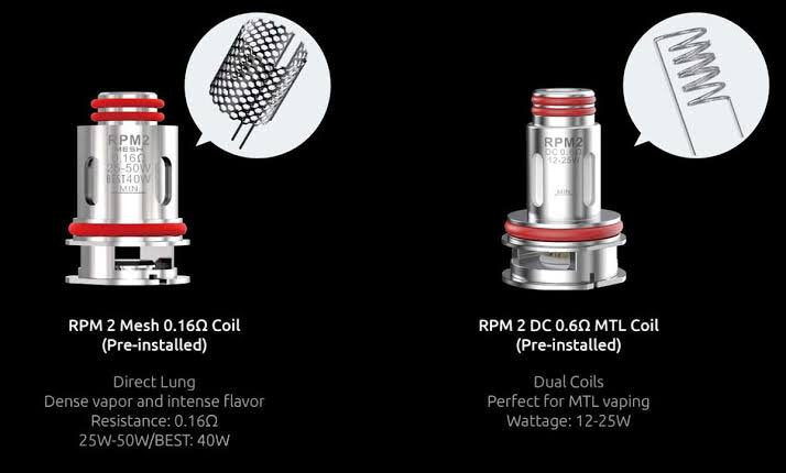 SMOK RPM 2 Mesh 0.16ohm and DC 0.6ohm MTL Coils for RPM40, ideal for direct lung and MTL vaping. High-performance rebuildable coils.