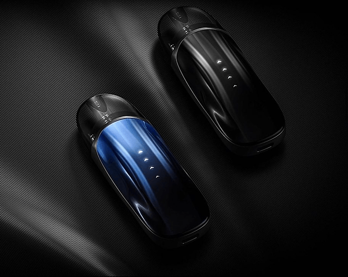 Vaporesso ZERO 2 Pod Kit - Stylish Pod System in glossy black and blue finishes on a textured black background, highlighting premium aesthetics.
