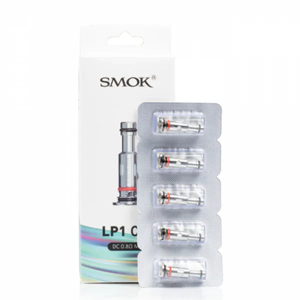 SMOK LP1 Replacement Coils 0.8ohm pack of 5 with press-fit design, ideal for nicotine salt and eJuice vaping. Compatible with SMOK pod systems.