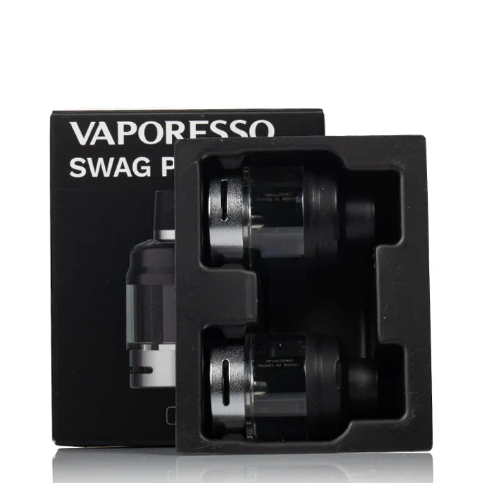 Vaporesso SWAG PX80 Replacement Pods 2-pack in retail packaging, featuring magnetic pod design and 4mL e-liquid capacity.