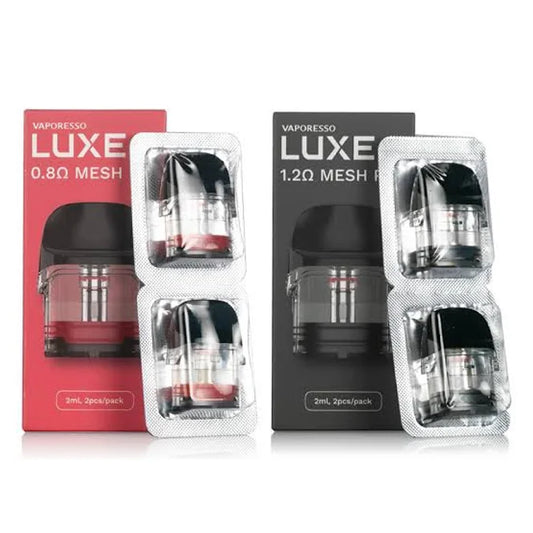 Vaporesso Luxe Q Pods 0.8ohm and 1.2ohm coils in retail packaging with 2mL capacity and leak-free design, ideal for vaping enthusiasts.