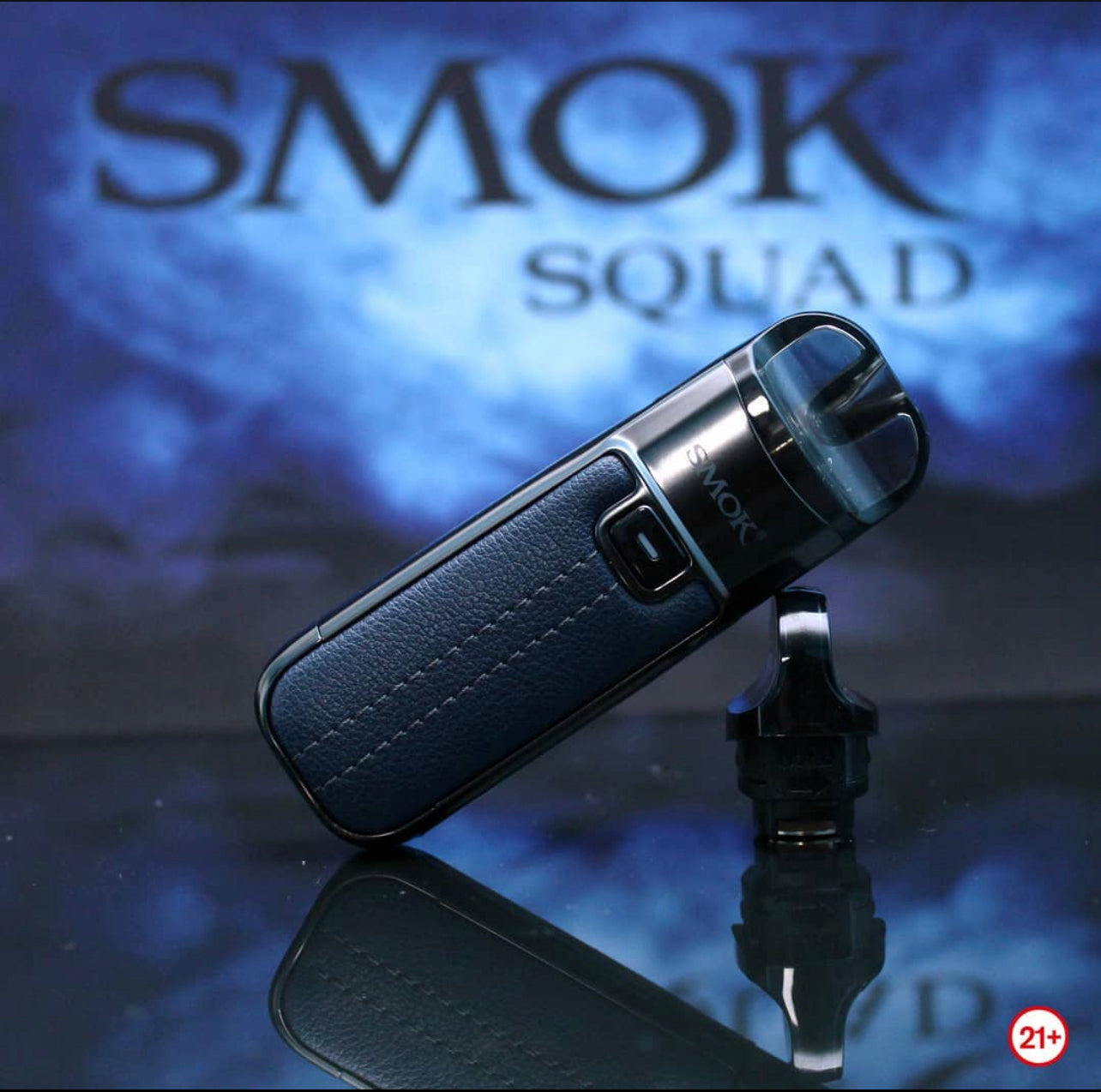 SMOK NORD 50W Pod Kit in navy leather finish displayed with pod cartridge, highlighting adjustable airflow and sleek ergonomic design.