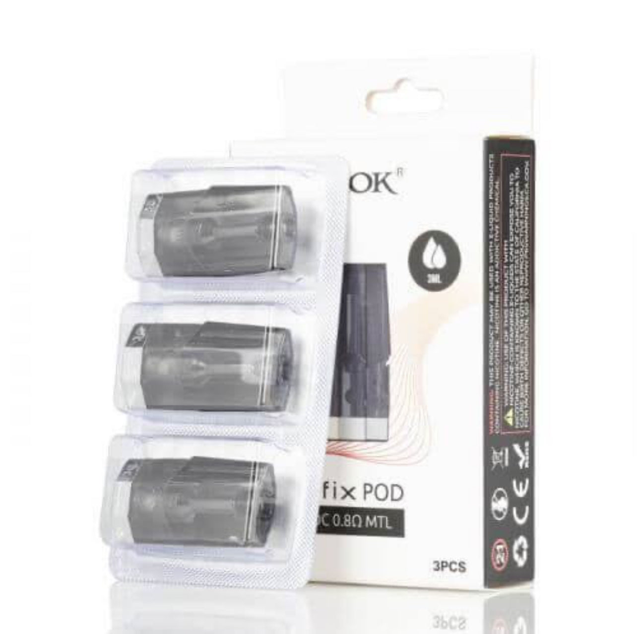 Three SMOK Nfix Pro 2ml replacement pods in blister packaging, shown with branded box, compatible with LP1 coils for MTL vaping.
