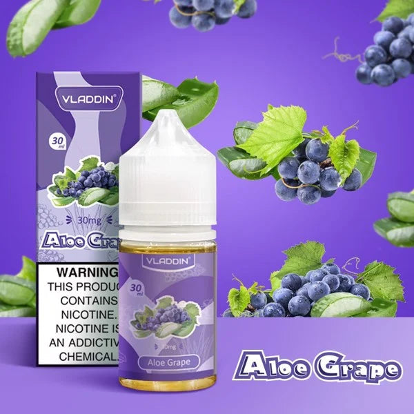 Vladdin Salt E-Juice 30ml - Nicotine Boost in Aloe Grape flavor, combining soothing aloe with juicy grape for a refreshing vape.