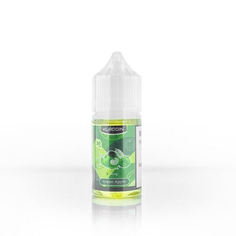 Vladdin Salt E-Juice 30ml - Nicotine Boost in Green Apple flavor, offering a crisp and tart fruit vape for pod systems.