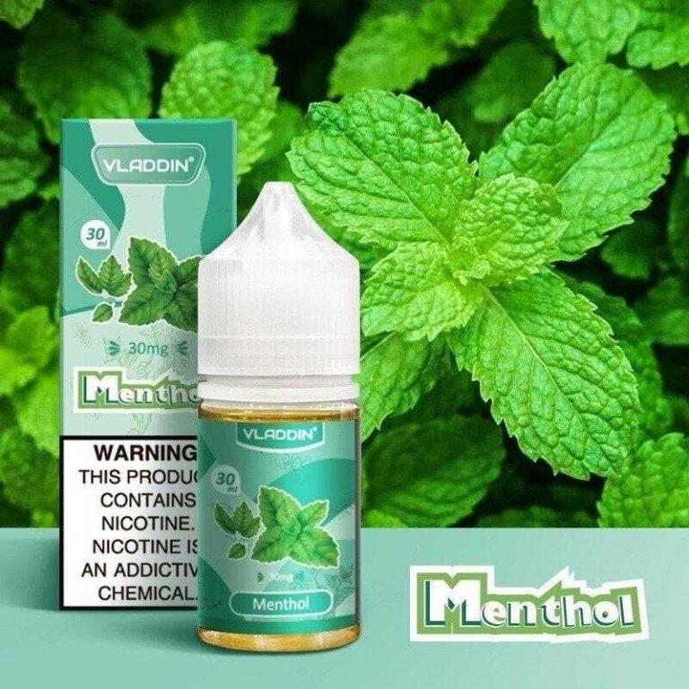 Vladdin Salt E-Juice 30ml - Nicotine Boost in Menthol flavor, delivering a cool and crisp minty vape for a refreshing hit.