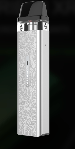 XROS MINI MTL Pod System in silver with intricate floral pattern, combining elegance and performance for premium vaping in Food, Beverages & Tobacco.