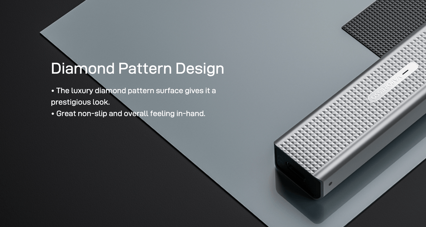XROS MINI MTL Pod System shown with diamond pattern design, providing a luxurious, non-slip grip for enhanced vaping in Food, Beverages & Tobacco.