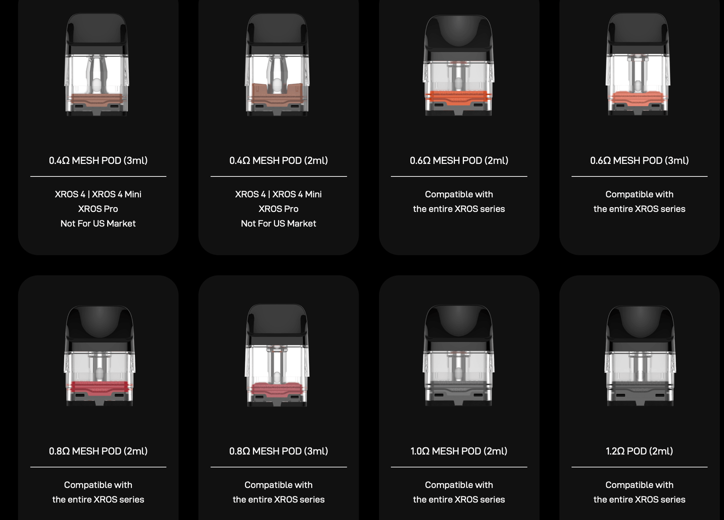 Vaporesso Xross Replacement Pods 0.4Ω mesh 3ml for XROS 4 & Mini,Compatible with Xross series vape devices.