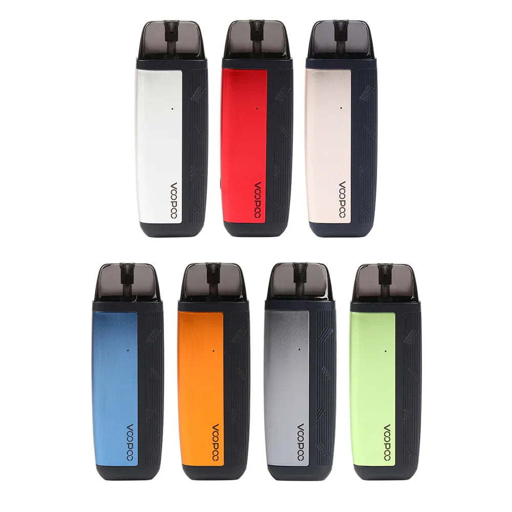 Seven VOOPOO FIND S 12W Pod Systems in assorted colors, emphasizing variety and stylish options for eJuice users.