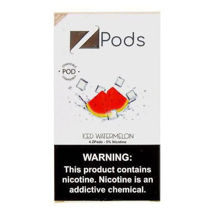 ZIIP Pods Juul Compatible Iced Watermelon flavor with 5% nicotine. Refreshing taste, no refills needed, fits Juul devices perfectly.