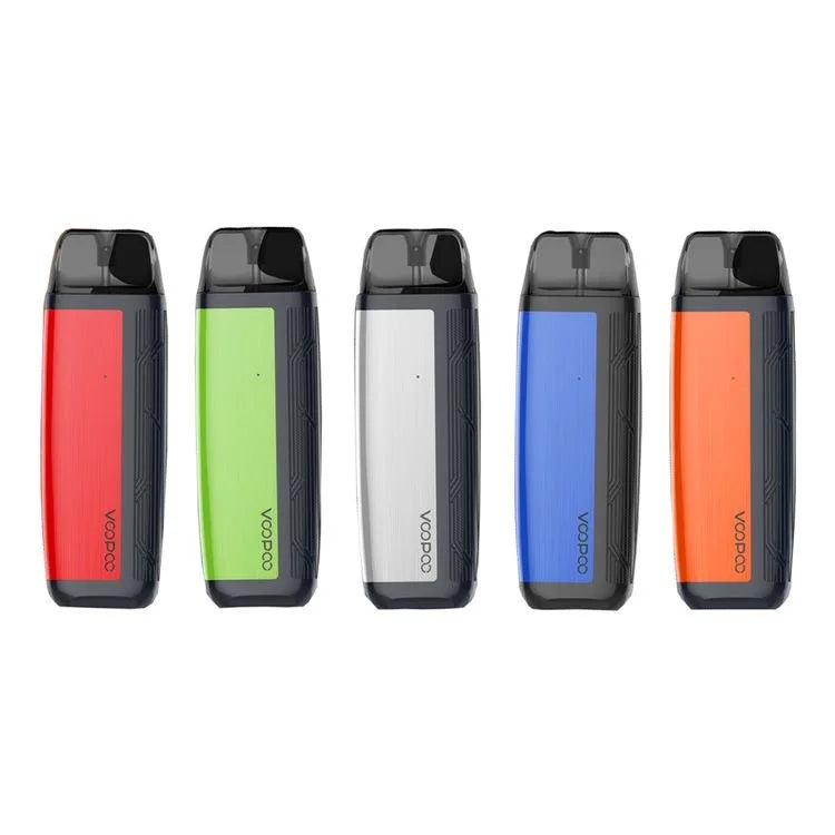 VOOPOO FIND S 12W Pod System lineup in red, green, white, blue, and orange, showcasing vibrant color options and ergonomic build.
