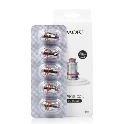 SMOK RPM 2 Coils 0.25ohm DC in blister pack of five with branded box. Ideal for MTL vaping with easy press-fit design.