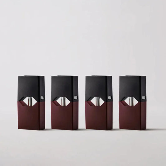 JUUL Virginia Tobacco Pods 5% shown in a row, highlighting sleek design and rich tobacco flavor for adult smokers seeking 5% nicotine strength.