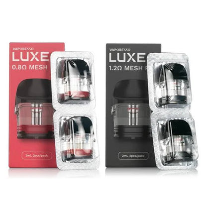 Vaporesso Luxe Q Pods 0.8ohm and 1.2ohm coils in retail packaging with 2mL capacity and leak-free design, ideal for vaping enthusiasts.
