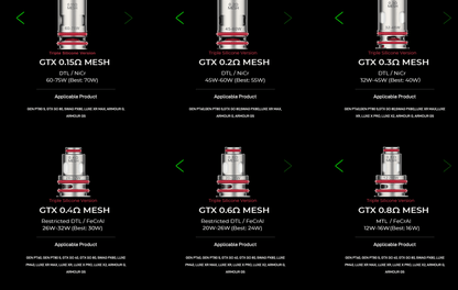 Vaporesso PLATFORM GTX COILS India Pune Karnataka Maharashtra, compatible mesh coils for MTL and DTL vaping, original replacement coils.