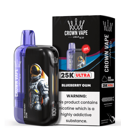 AL Fakher Crown 25k Max - FreeBase 5mg Blueberry Gum vape with astronaut graphic. High-quality vaporizer for rich, fruity shisha flavor.