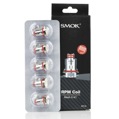 SMOK RPM Replacement Coils 0.4ohm Mesh 5-pack for RPM40, compatible with SMOK Nord series. Ideal for enhanced vapor production.