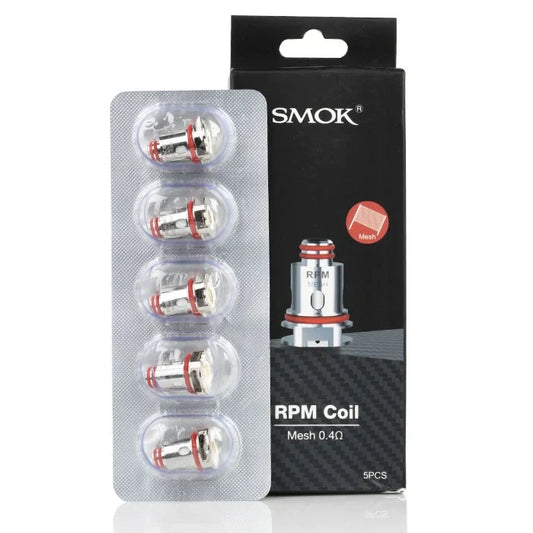 SMOK RPM Replacement Coils 0.4ohm Mesh 5-pack for RPM40, compatible with SMOK Nord series. Ideal for enhanced vapor production.